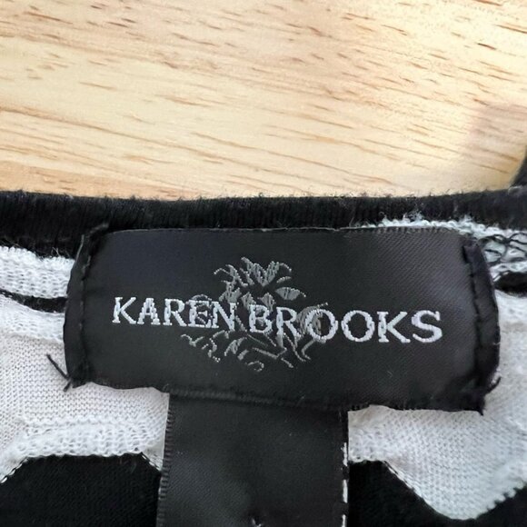 Karen Brooks Womens Cardigan Sweater Black White Stripe Long Sleeve Open Front S - Picture 10 of 10